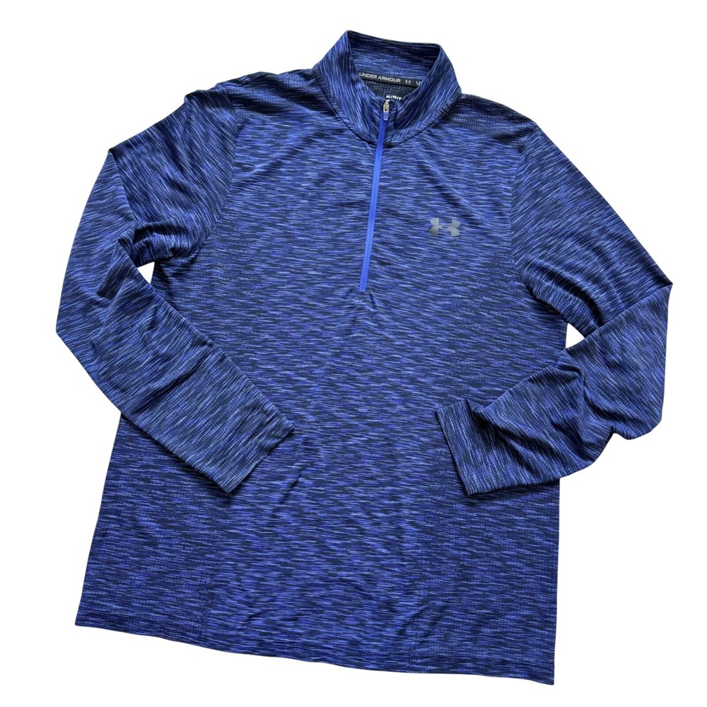 Under Armour HeatGear Mens‎ XL Blue Space Dye Quarter Zip Fitted Pullover Shirt